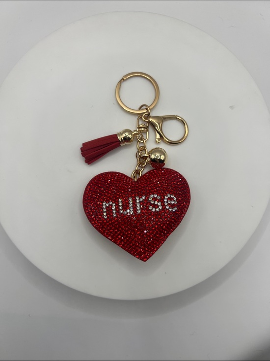 Accessories - 129. Red Heart "Nurse" Crystal Keychain with Tassel
